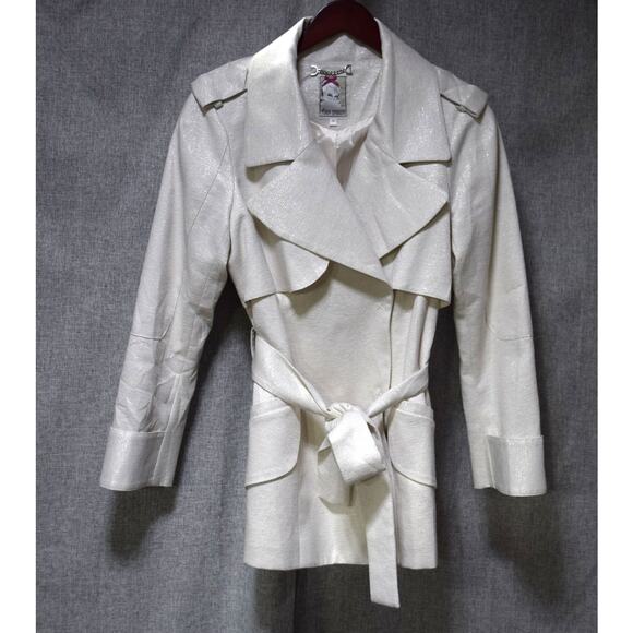 Yoana Baraschi Metallic Cream Belted Trench Jacket Size S – Made in NYC - Picture 1 of 3